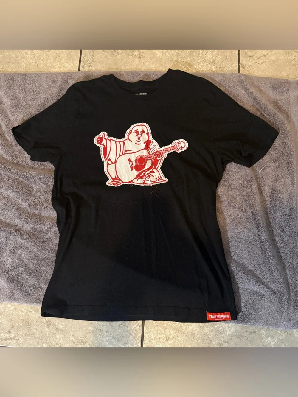 True Religion Black Graphic Guitar Buddha Tee🔥